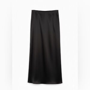 OPEN EDIT Black Satin Maxi Skirt with Slit